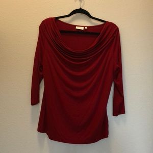 Red long sleeve scoop neck top from Anthropologie